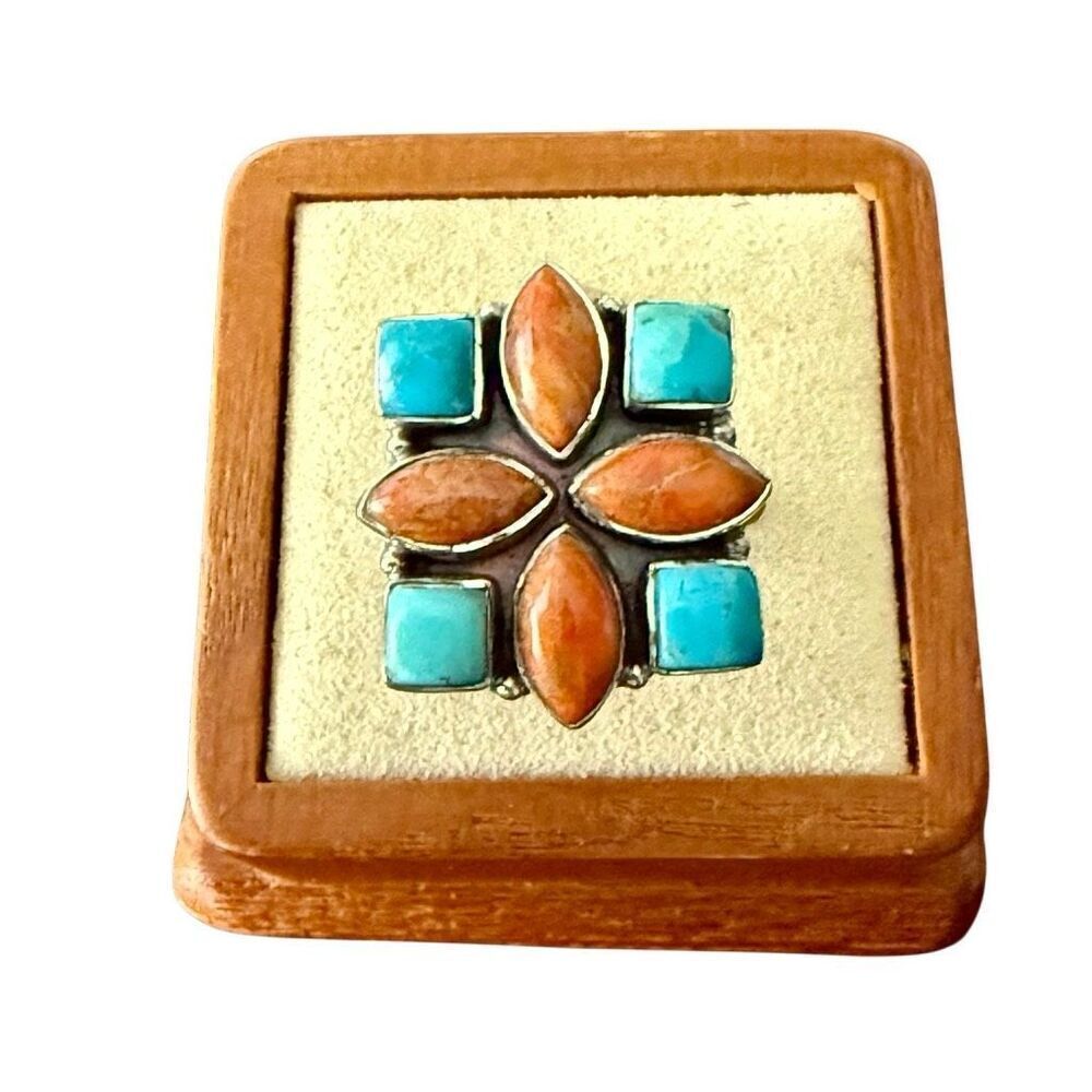 Southwestern Boho Chic: Adjustable Turquoise Cluster Ring – Handmade & Vibrant